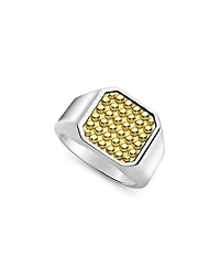 Men's 18K Yellow Gold & Sterling Silver Anthem Caviar Beaded Square Ring