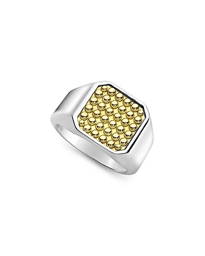 Lagos Men's 18K Yellow Gold & Sterling Silver Anthem Caviar Beaded Square Ring