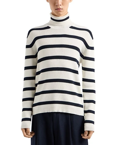 Striped Ribbed Turtleneck Sweater