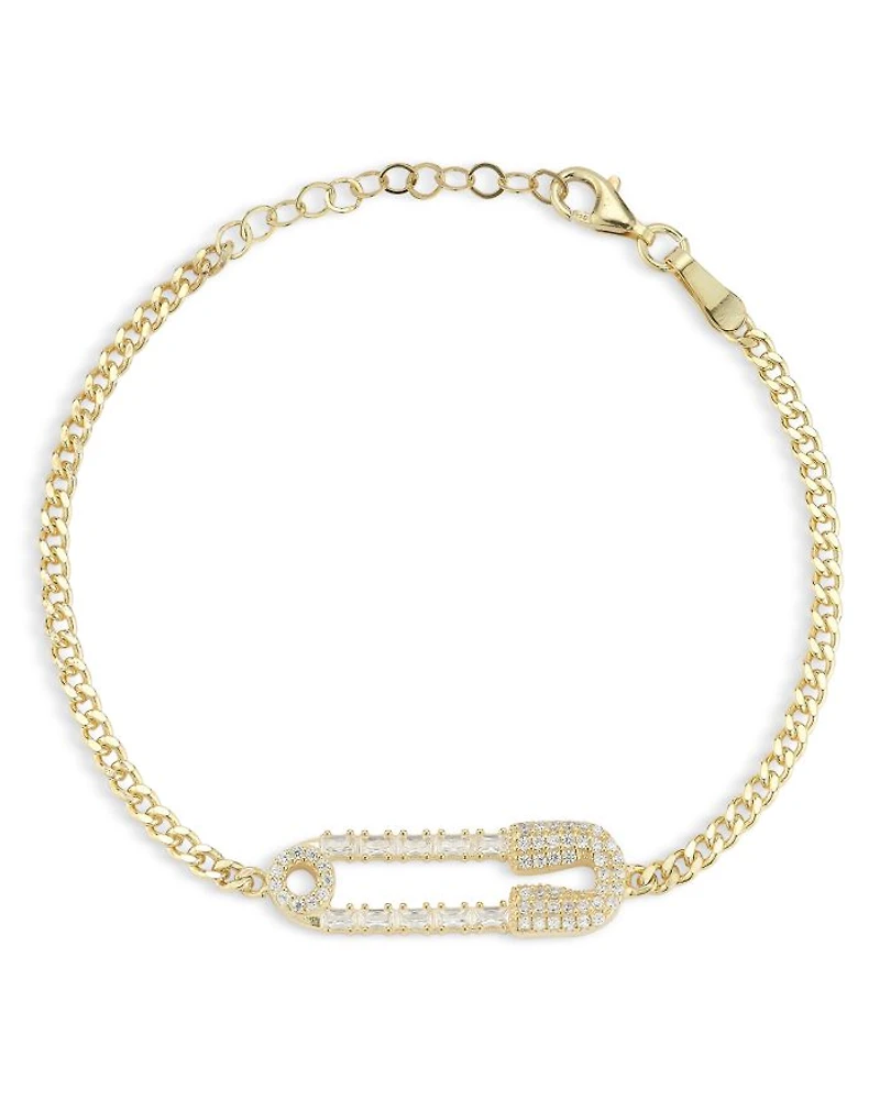 Cubic Zirconia Safety Pin Curb Chain Bracelet - Exclusive
