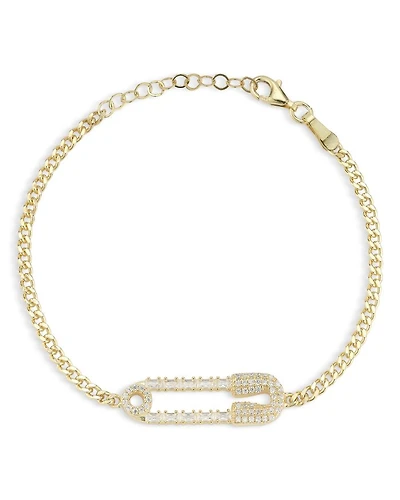 Cubic Zirconia Safety Pin Curb Chain Bracelet - Exclusive