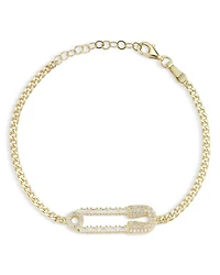 Cubic Zirconia Safety Pin Curb Chain Bracelet - Exclusive