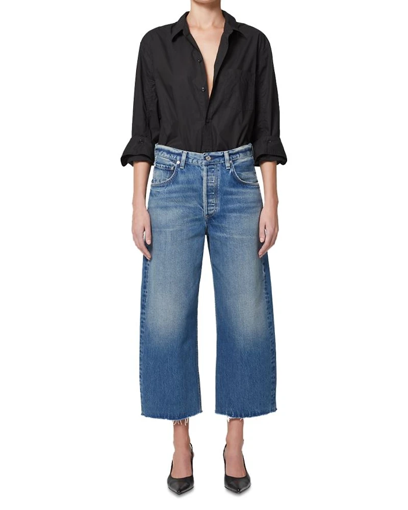 Ayla Raw Hem High Rise Cropped Wide Leg Jeans Doheny
