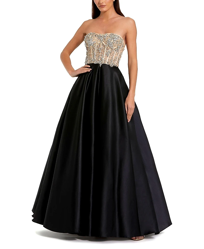 Mac Duggal Strapless Embellished Detail Bustier Ball Gown