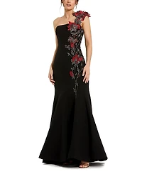 Mac Duggal One Shoulder 3D Floral Embroidery Mermaid Gown