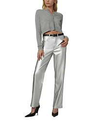 The Margot Faux Leather Straight Jeans Plated Silver