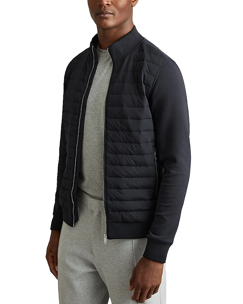 Reiss Freddie Cotton Blend Interlock Quilted Full Zip Jacket