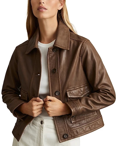 Reiss Hanson Leather Trucker Jacket