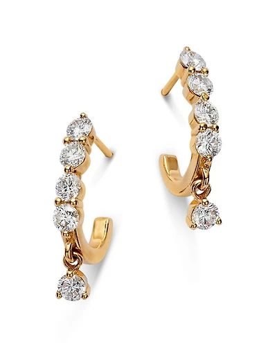 14K Yellow Gold Lab Grown Diamond Dangle Hoop Earrings