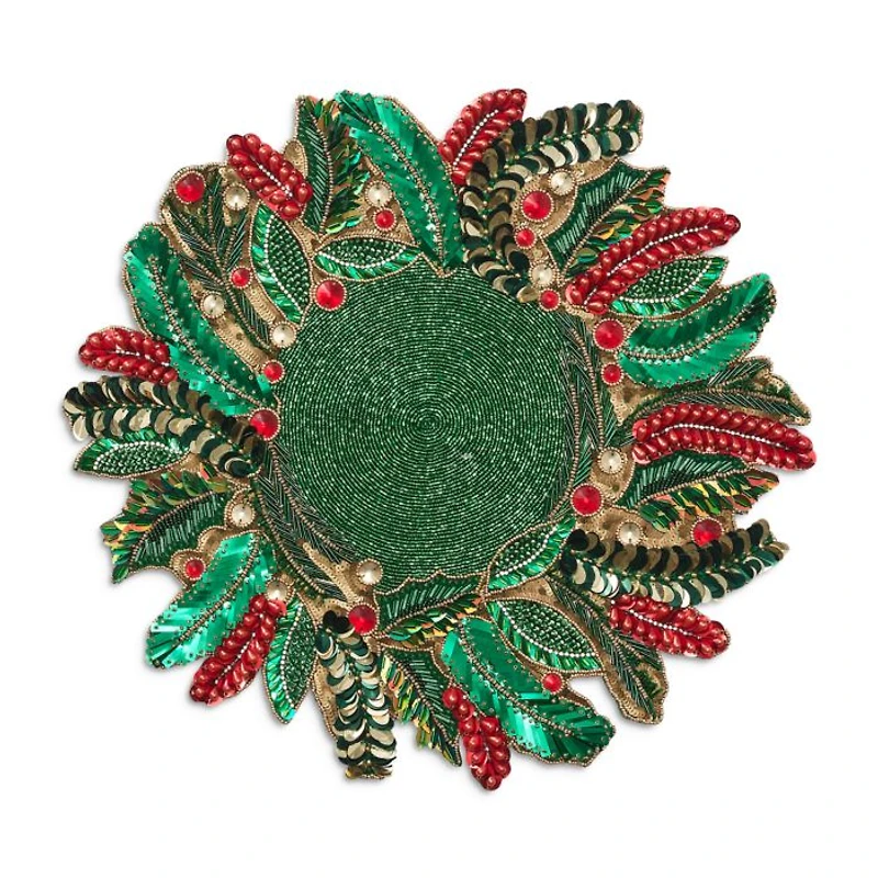 Holly and Sprig Placemat in Green, Red & Gold Tones