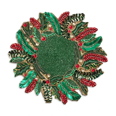 Holly and Sprig Placemat in Green, Red & Gold Tones