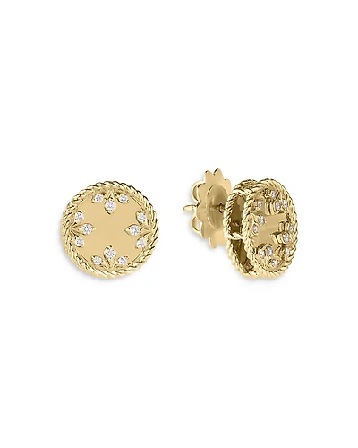 Roberto Coin 18K Yellow Gold Venetian Princess Medallion Diamond Stud Earrings