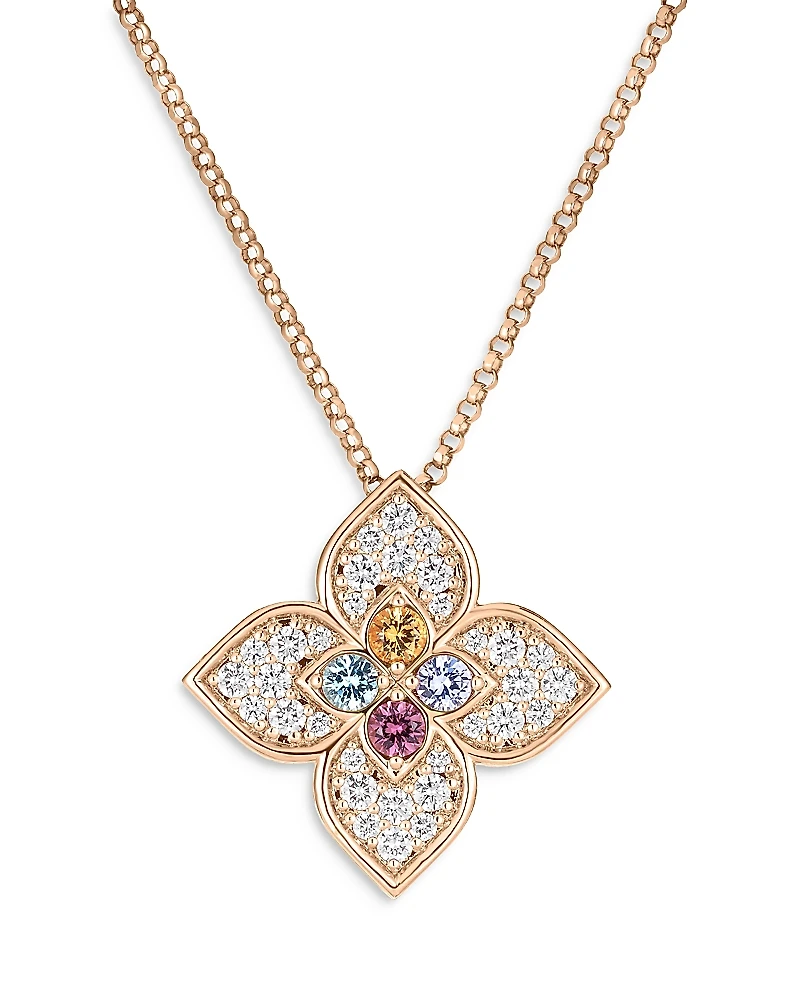 Roberto Coin 18K Rose Gold Venetian Princess Carnival Multi Gemstone & Diamond Flower Pendant Necklace