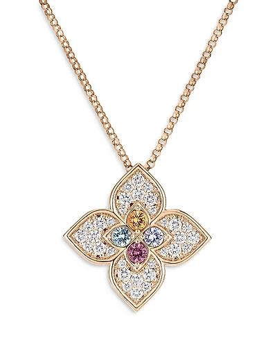Roberto Coin 18K Rose Gold Venetian Princess Carnival Multi Gemstone & Diamond Flower Pendant Necklace