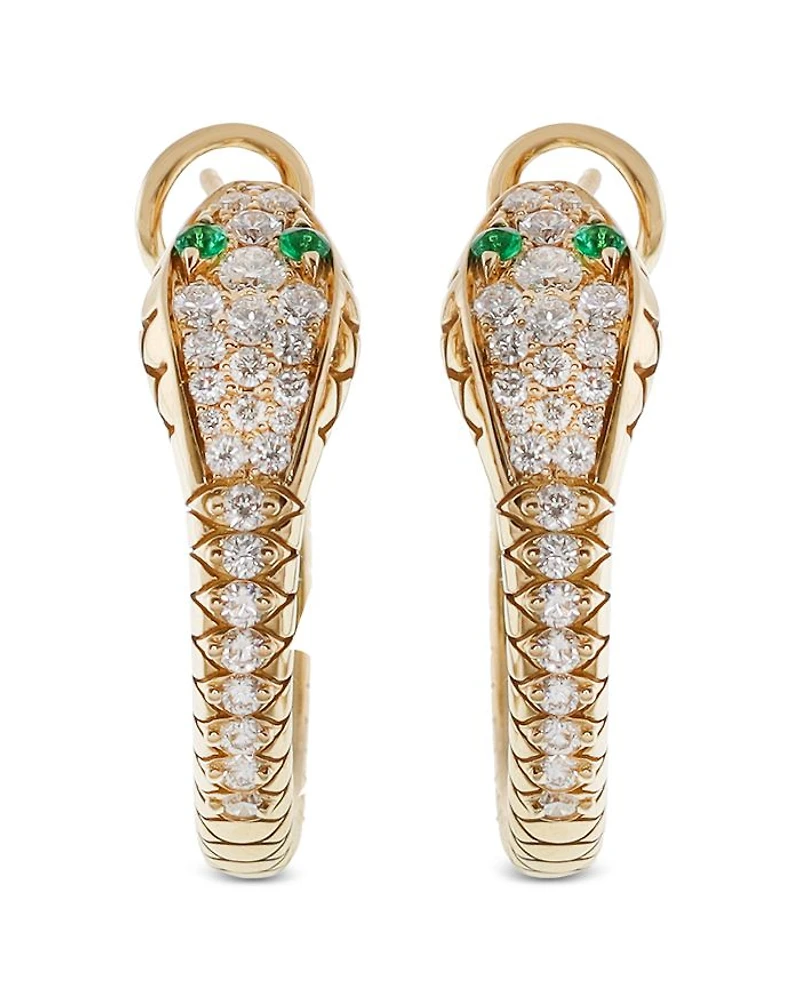 18K Yellow Gold Serpent Diamond & Emerald Snake Hoop Earrings - Exclusive, Italy Campaign