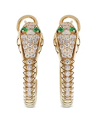18K Yellow Gold Serpent Diamond & Emerald Snake Hoop Earrings - Exclusive, Italy Campaign