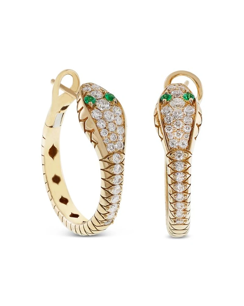 18K Yellow Gold Serpent Diamond & Emerald Snake Hoop Earrings - Exclusive, Italy Campaign