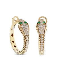 18K Yellow Gold Serpent Diamond & Emerald Snake Hoop Earrings - Exclusive, Italy Campaign