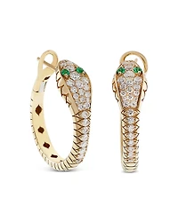 Crivelli 18K Yellow Gold Serpent Diamond & Emerald Snake Hoop Earrings - Exclusive, Italy Campaign