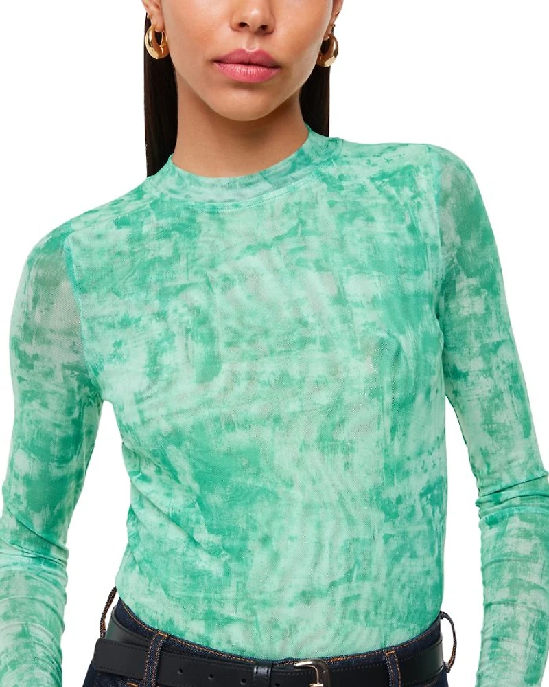 Brushwork Print Mesh Pullover