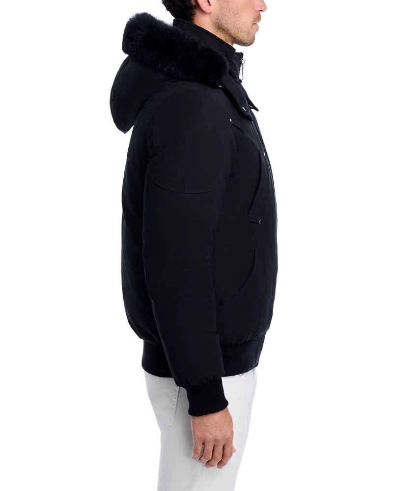 Shearling Trim Down Bomber Jacket