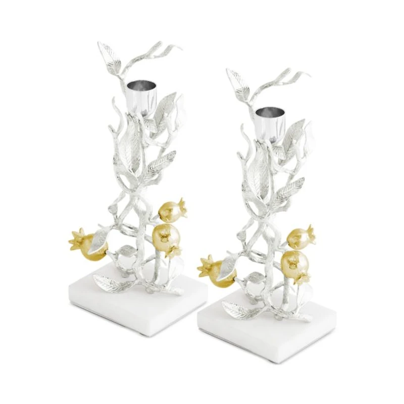 Pomegranate Silver and Gold Tone Candleholders, Set of 2