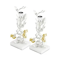 Pomegranate Silver and Gold Tone Candleholders, Set of 2