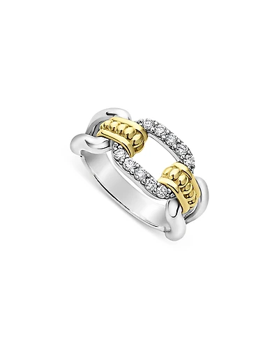 Lagos 18K Yellow Gold & Sterling Silver Signature Caviar Diamond Link Statement Ring