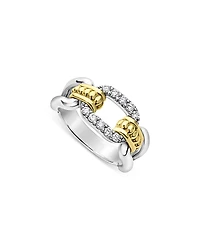 Lagos 18K Yellow Gold & Sterling Silver Signature Caviar Diamond Link Statement Ring