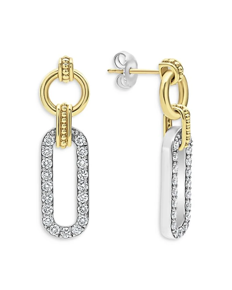 18K Yellow Gold & Sterling Silver Signature Caviar Diamond Link Drop Earrings
