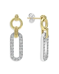 18K Yellow Gold & Sterling Silver Signature Caviar Diamond Link Drop Earrings