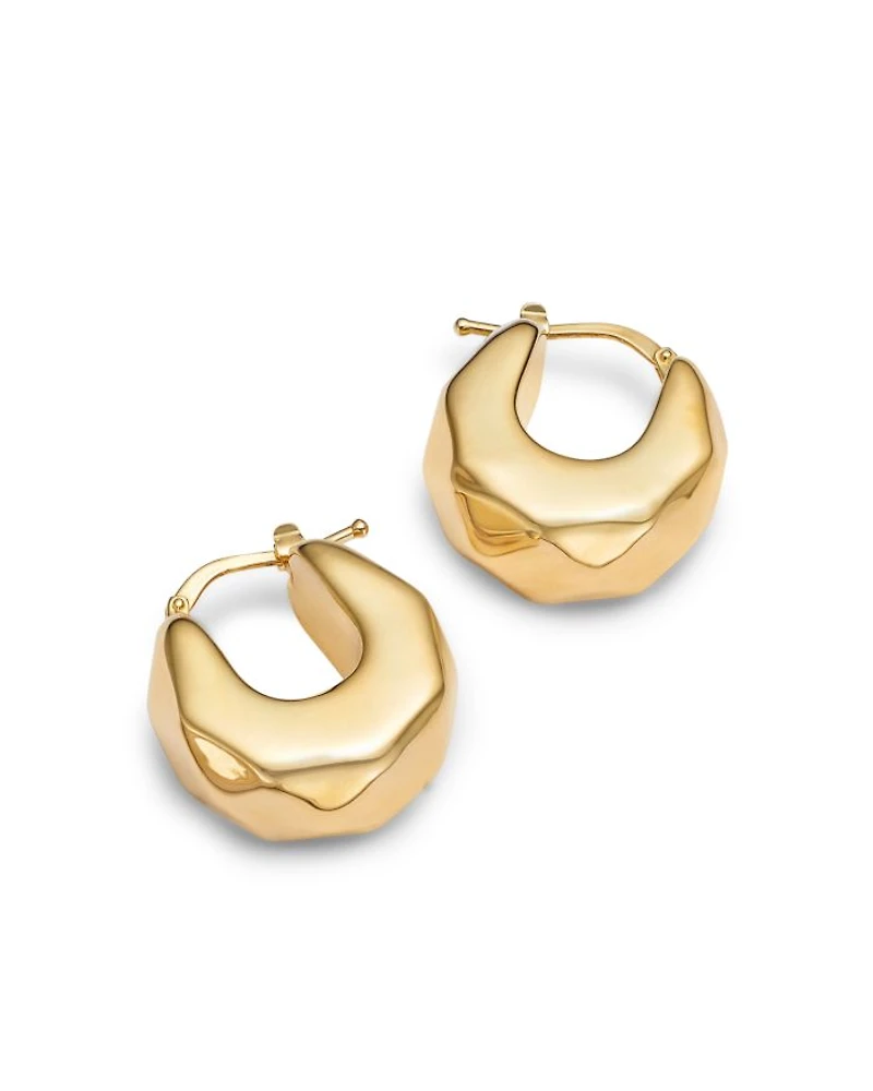 14K Yellow Gold Faceted Huggie Hoop Earrings