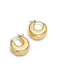 14K Yellow Gold Faceted Huggie Hoop Earrings
