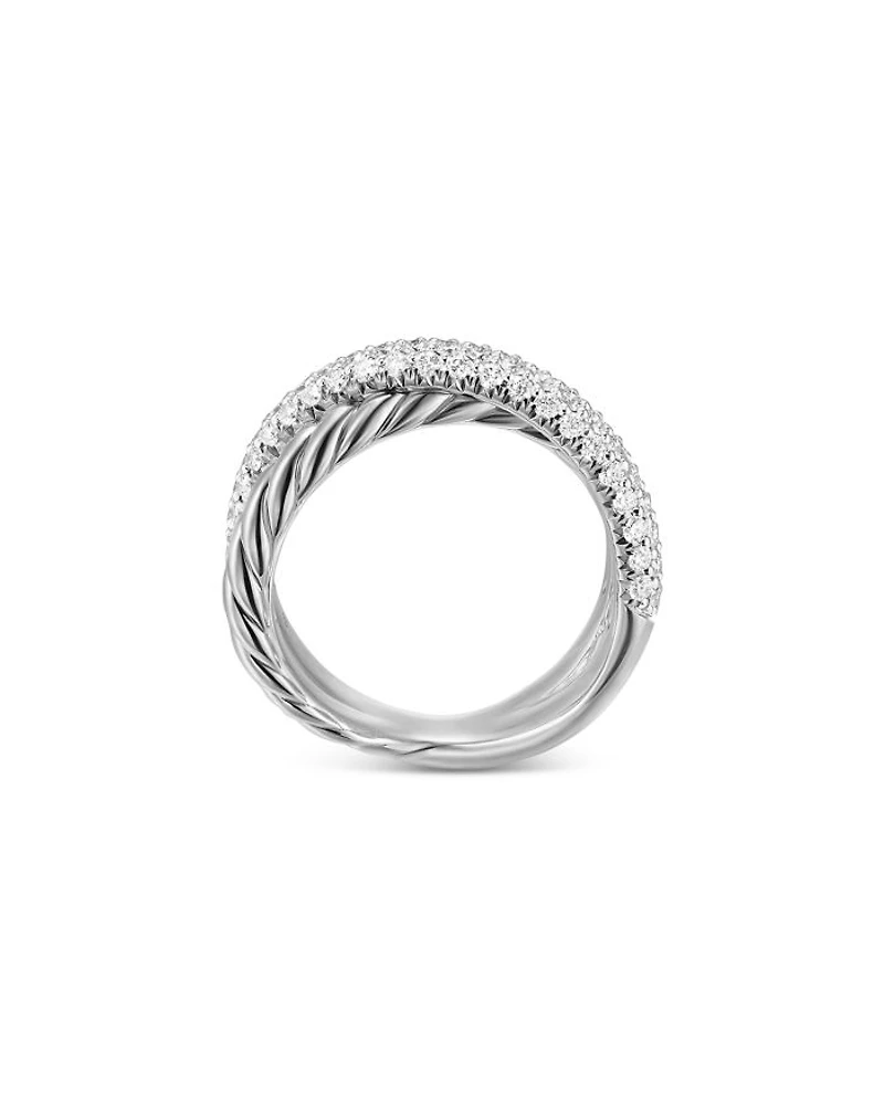 Crossover Two Row Ring Sterling Silver with Diamonds, 7.5mm