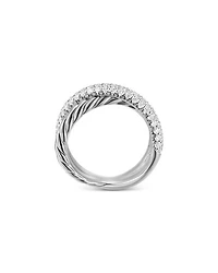 Crossover Two Row Ring Sterling Silver with Diamonds, 7.5mm