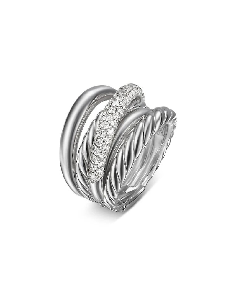 Crossover Five Row Ring Sterling Silver with Diamonds, 17.5mm
