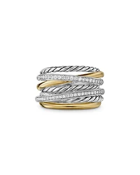 Crossover Seven Row Ring Sterling Silver with 18K Yellow Gold & Diamonds, 16mm