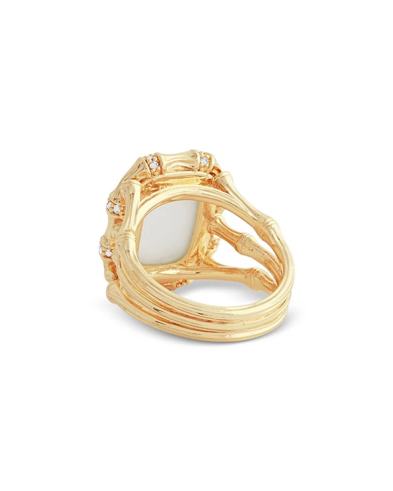 Bamboo White Stone Statement Ring 18K Gold Plated