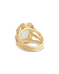 Bamboo White Stone Statement Ring 18K Gold Plated