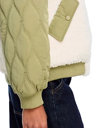 Quilted Faux Fur Bomber Jacket