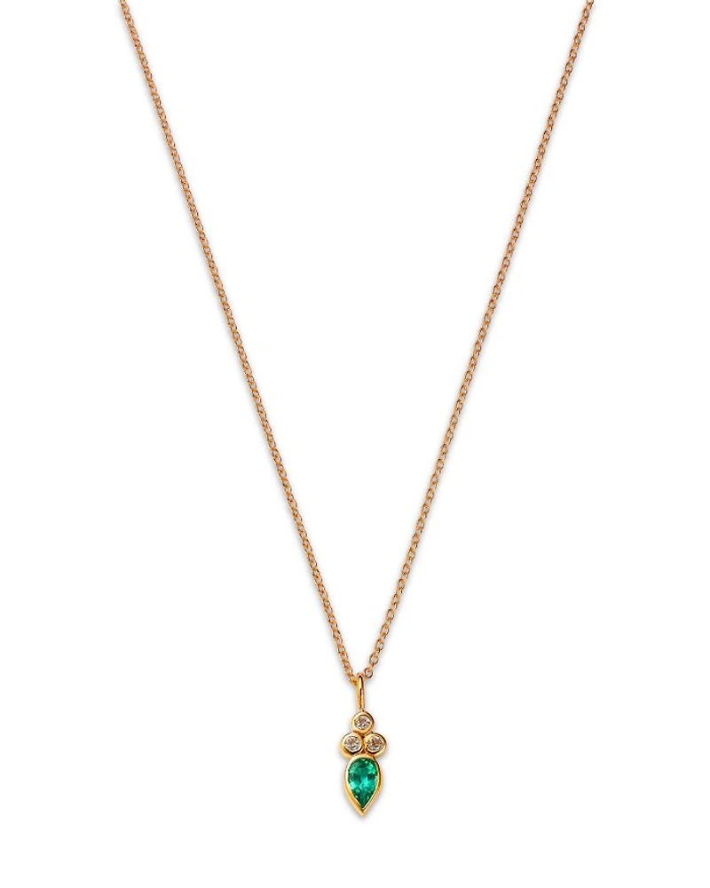 14K Yellow Gold Italy Emerald & White Topaz Bezel Pendant Necklace, 16-18" - Exclusive