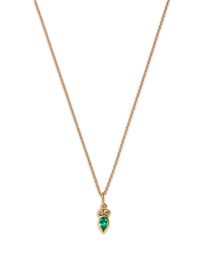 14K Yellow Gold Italy Emerald & White Topaz Bezel Pendant Necklace, 16-18" - Exclusive