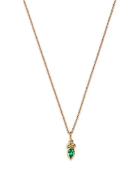 14K Yellow Gold Italy Emerald & White Topaz Bezel Pendant Necklace, 16-18" - Exclusive