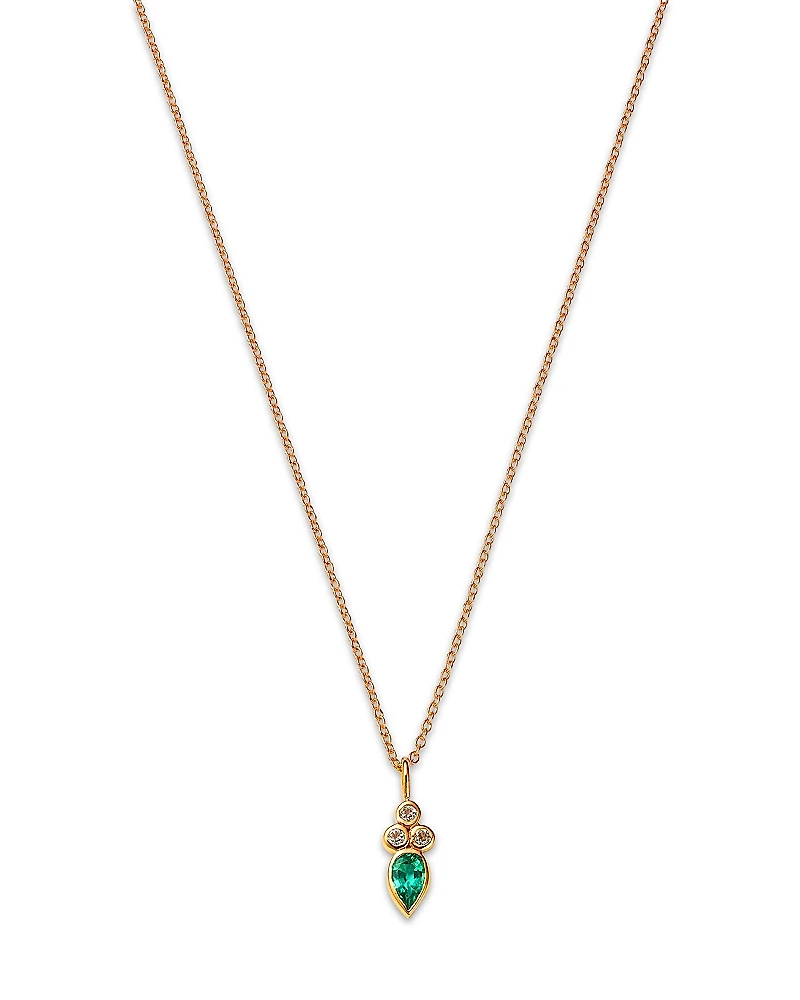 Moon & Meadow 14K Yellow Gold Italy Emerald & White Topaz Bezel Pendant Necklace, 16-18 - Exclusive