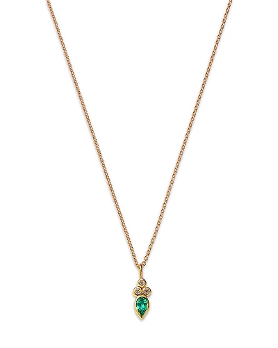 Moon & Meadow 14K Yellow Gold Italy Emerald & White Topaz Bezel Pendant Necklace, 16-18 - Exclusive