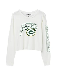 Junk Food Clothing Women's Nfl Green Bay Packers Touchdown Long Sleeve Cropped Tee