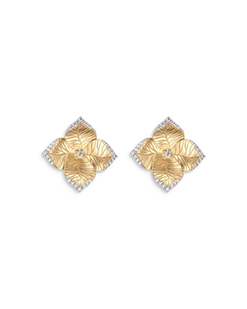18K Yellow Gold Large Oro Fiore Earrings with Diamonds, 0.42 tcw