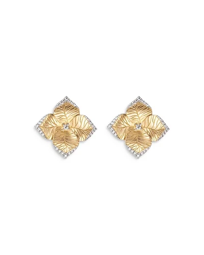 18K Yellow Gold Large Oro Fiore Earrings with Diamonds, 0.42 tcw