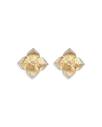 18K Yellow Gold Large Oro Fiore Earrings with Diamonds, 0.42 tcw