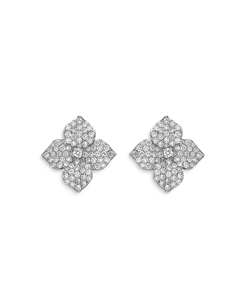Piranesi 18K White Gold Fiore Diamond Pave Flower Large Stud Earrings